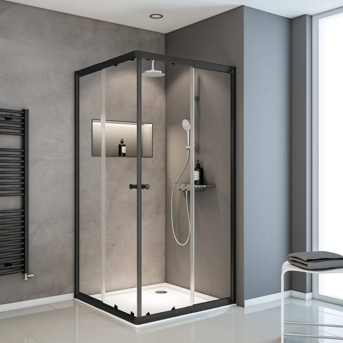 Brico Schulte Hoekinstap - Schuifdeur - 80-90X80-90X180 -Zwart - Helder Best