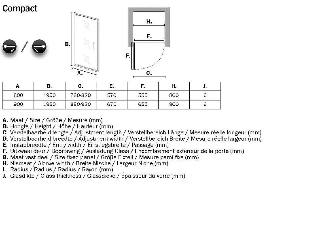 Brico Sealskin Compact Draaideur In Nis 800Mm | 6Mm Helder Veiligheidsglas New