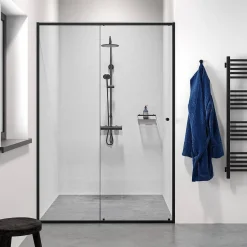 Brico Sealskin Contour Schuifdeur Voor Nis 140Cm, 200Cm Hoog |Zwart 6Mm Helder Veiligheidsglas