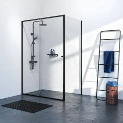 Brico Sealskin Contour Schuifdeur Met Zijwand 120X90Cm, 200Cm Hoog |Zwart 6Mm Helder Veiligheidsglas Hot