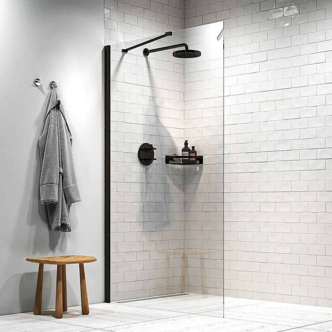 Brico Sealskin Hooked Inloopdouche Type A3 140X200Cm| 6Mm Helder Veiligheidsglas Met Antikalklaag Matzwart