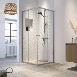 Brico Sealskin Hooked Vierdelige Hoekinstap Met Schuifdeuren 90X90X200Cm| 6Mm Helder Veiligheidsglas Met Antikalklaag Zilver Hoogglans Outlet