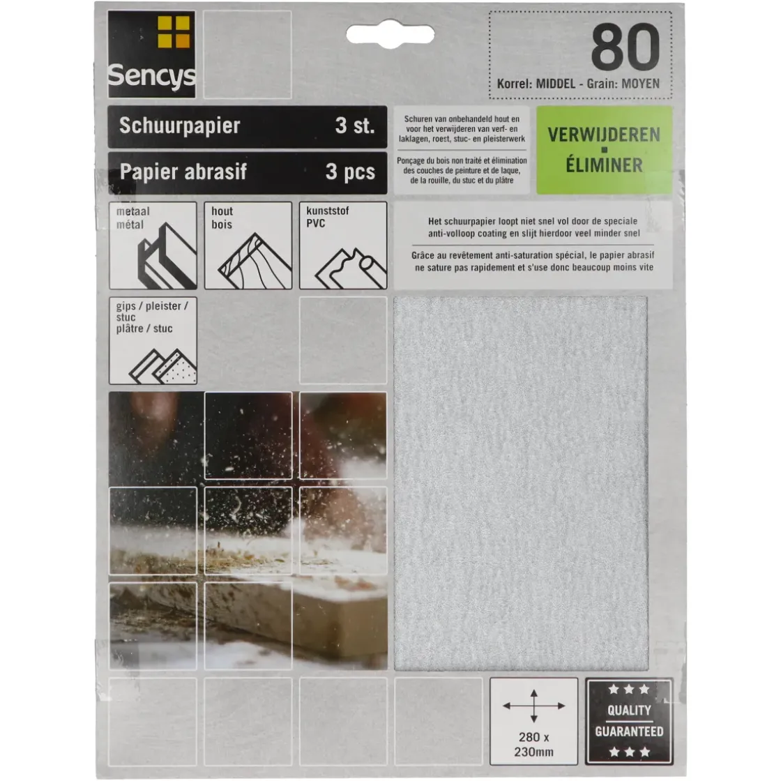 Sencys Schuurvel Stearaat Wit 230X280Mm P80 3St-Brico Best