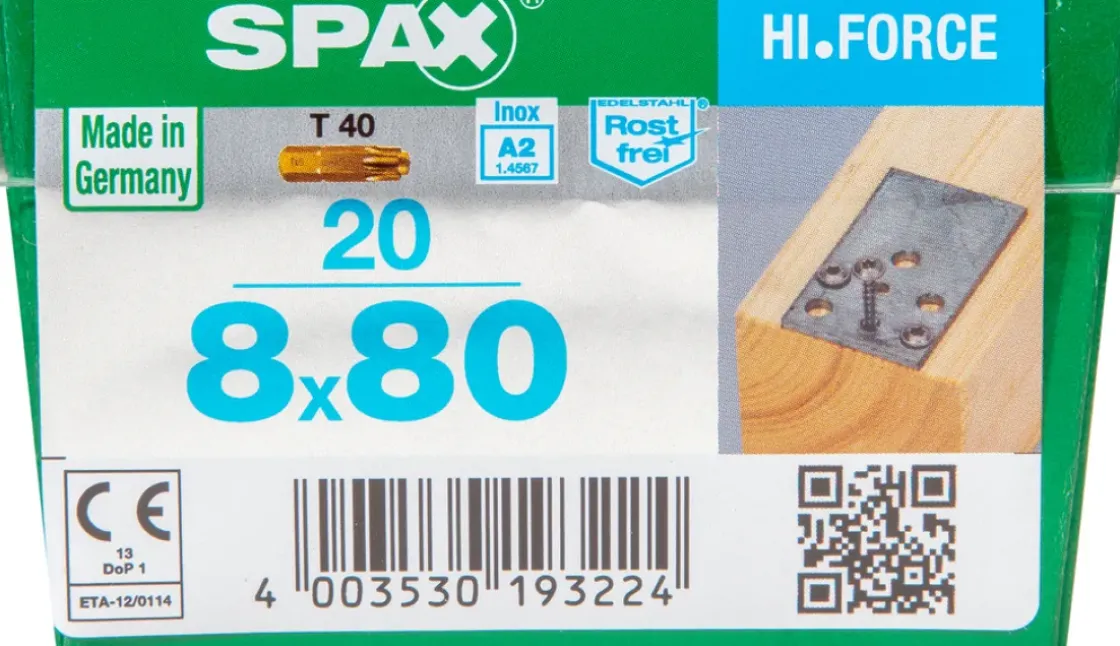 Spax Schroef 'Hi.Force' Rvs 8X80Mm 20 Stuks-Brico Best