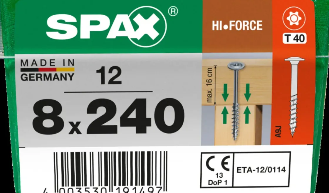 Spax Schroef 'Hi.Force' Staal 240 X 8 Mm - 12 Stuks-Brico