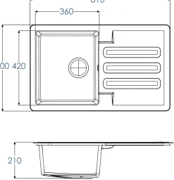 Brico Spoelbak Vogua 1 Bak 81X50X21Cm Composiet Zwart New