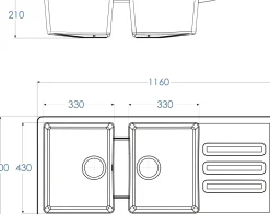 Brico Spoelbak Vogua 2 Bakken 116X50X21Cm Composiet Betongrijs Outlet