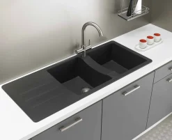 Brico Spoelbak Vogua 2 Bakken 116X50X21Cm Composiet Zwart Clearance