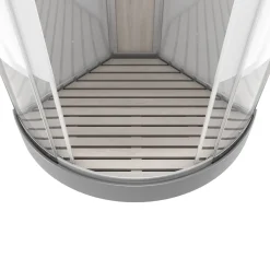 Brico Technische Eigenschappen:85X185X215Cmbenodigde Hoogte Voor Installatie 230Cmmetaalgrijs Gelakte Aluminium Structuuromkeerbare Schuifdeur In 6 Mm Van Gehard Glasachterwand Van Grijs Gehard Glas Van 5 Mmcomposiet Houten Kolom Met Roestvrijstalen Plaatvoorwanden En Zijkanten Met Gematteerde Bandenversterkt Grijs Acryl Dak En Douchebakmagnetische Sluitingsiliconenvrije Montagetoebehoren: Rvs Regendouchekopanti-Kalksteen Multi-Jet Roestvrijstalen Hydromassagepaneelanti-Kalksteen Handdouchepvc-Slang Met Metallic Effectglazen Plankenverchroomd Roestvrijstalen Handvatmechanische Mengkraan90 Mm Afvoer Met Hoog Debietcomposiet Houten Roostergeleverd Met Aansluitslangen Best