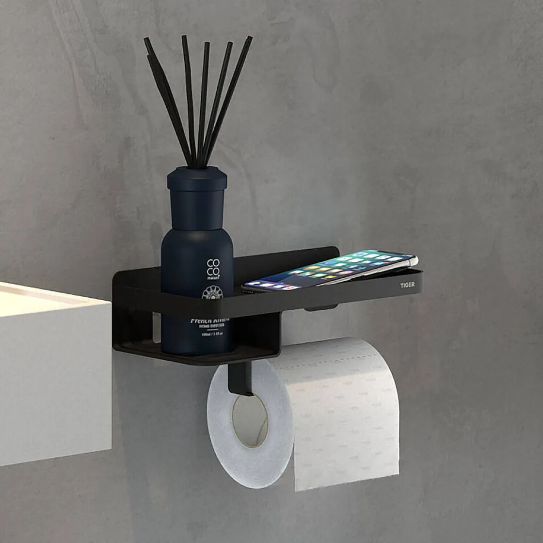 Brico Tiger Caddy Toiletrolhouder Met Planchet Zwart Discount