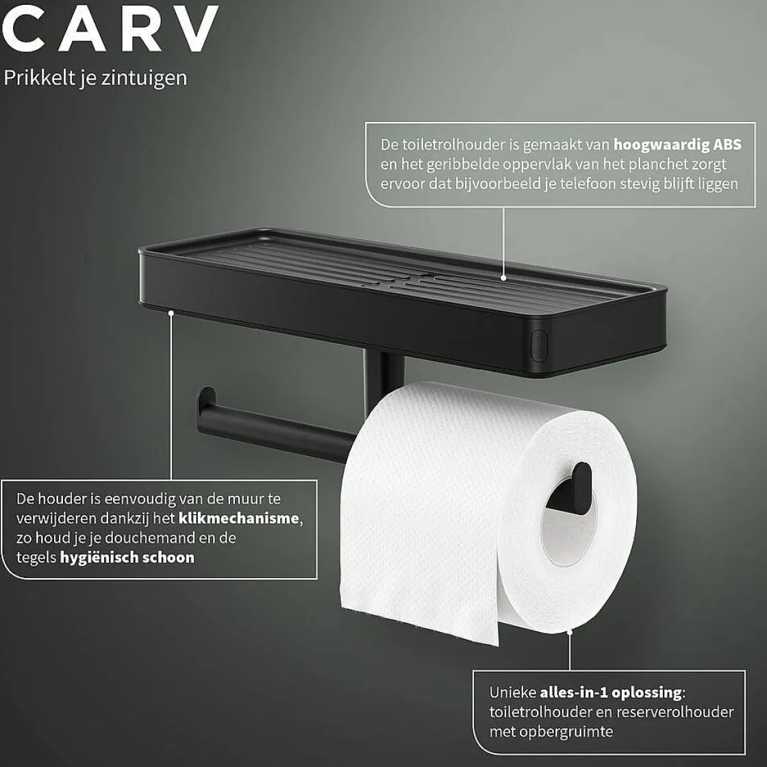 Brico Tiger Carv Toiletrolhouder Met Planchet Zwart Outlet