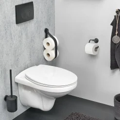 Brico Tiger Toiletaccessoireset Urban Toiletborstel Met Houder + Toiletrolhouder Zonder Klep + Handdoekhaak Zwart Hot