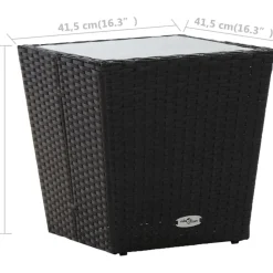 Vidaxl Theetafel 41,5X41,5X43 Cm Poly Rattan En Gehard Glas Zwart-Brico New